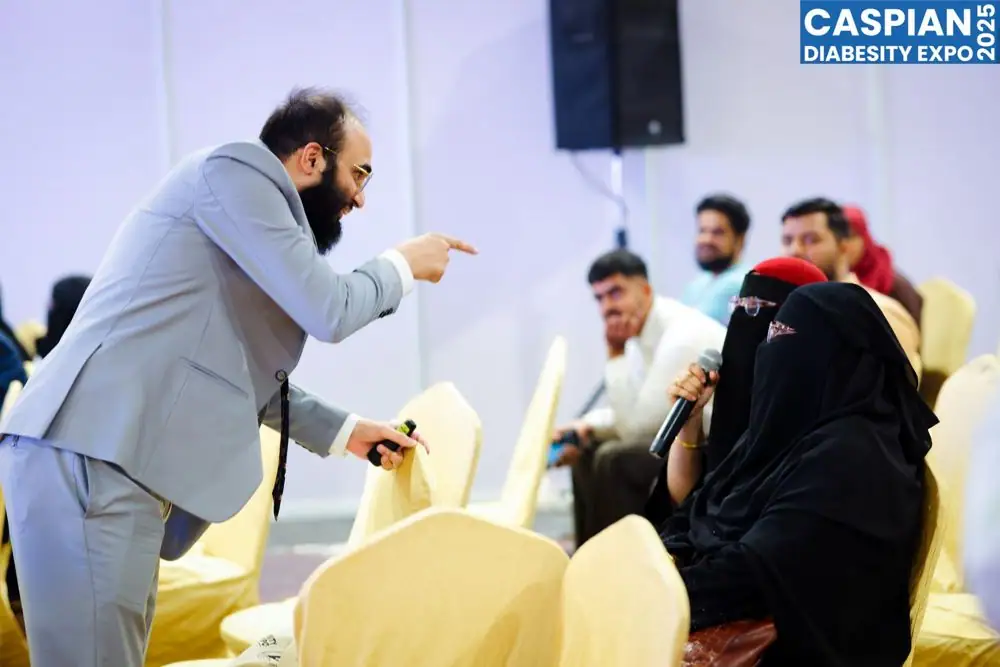 Dr Khizer Junaidy answering questions from the audience at the Caspian Diabesity Expo